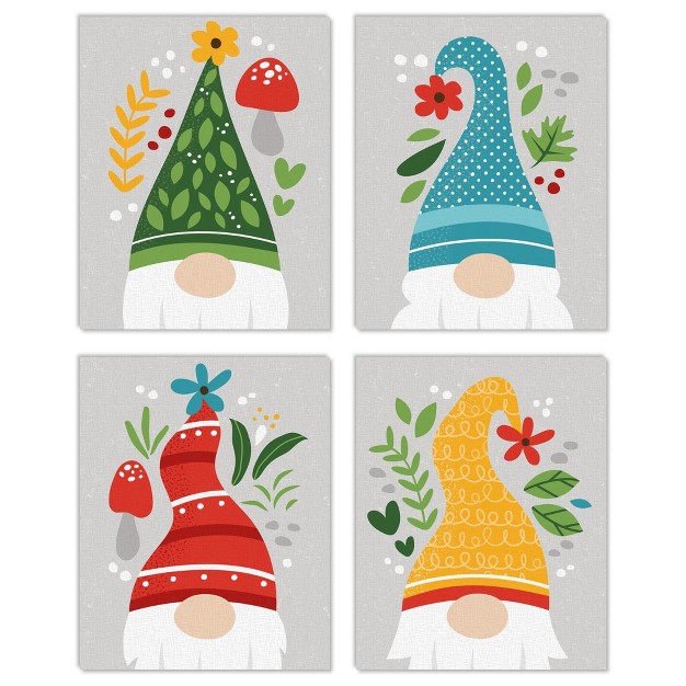 Big Dot Of Happiness Garden Gnomes Unframed Forest Gnome Linen Paper Wall Art Set Of 4 Artisms 8 X 10 Inches