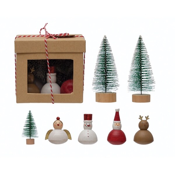 Christmas Garden Kit with Wood Figures and Bottle Brush Trees