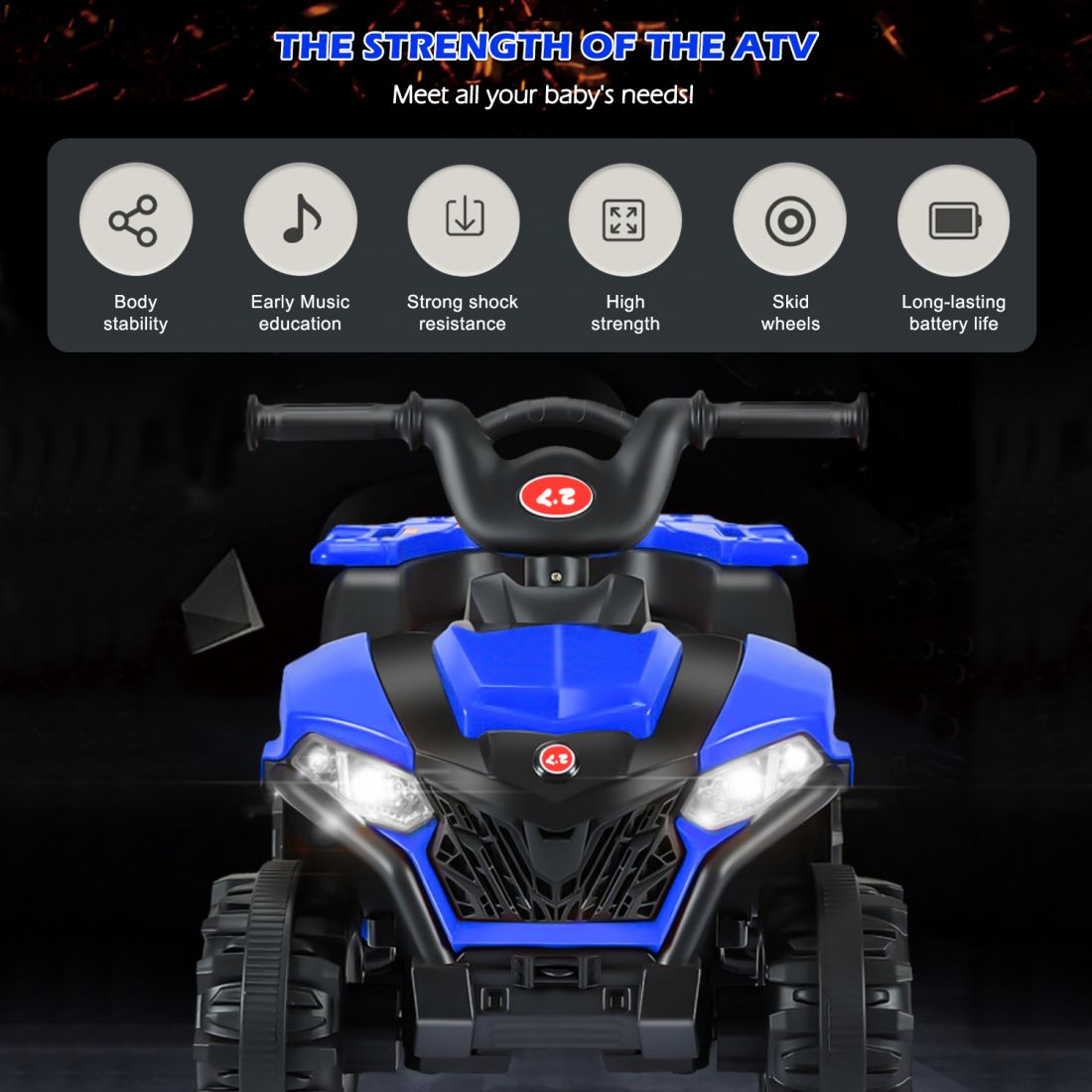 Track 7 Kids Ride on ATV,6V Mini Off-Road Battery Powered Motorized Quad for Kids,Electric Car for Toddlers,4-Wheeler Ride on Toy Car,Electric Vehilcle ATV,Lights,Horn,Music,USB,Age 2-4Years,Blue