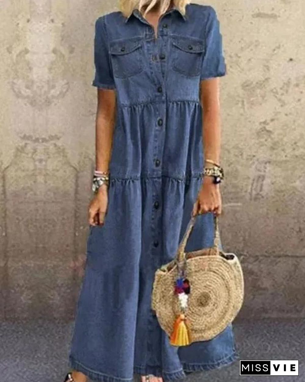 Button Down Denim Maxi Dress