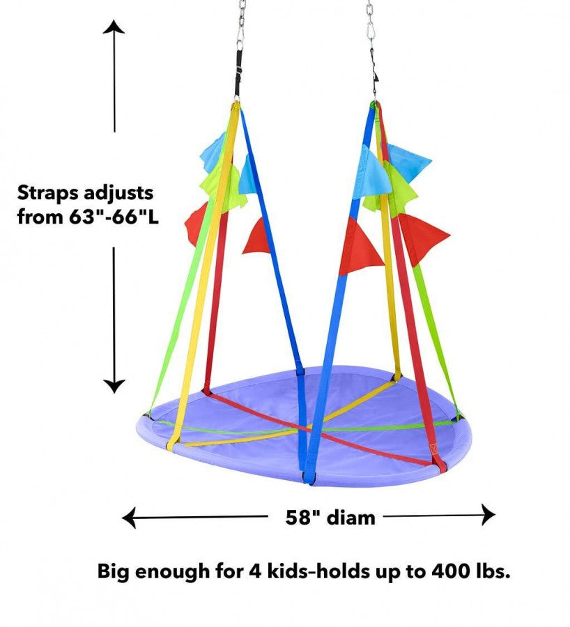 HearthSong Rainbow Flag Round Platform Tree Swing for Multiple Kids