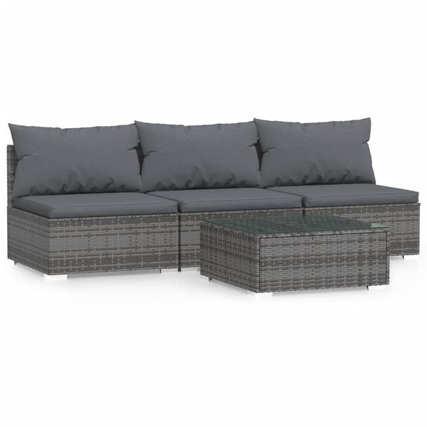 4 Piece Patio Lounge Set with Cushions Gray Poly Rattan