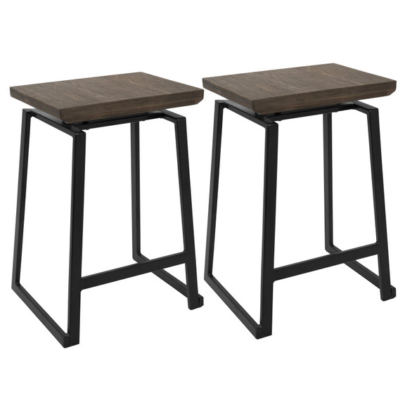 Geo Industrial Counter Stool in Black with Brown W...