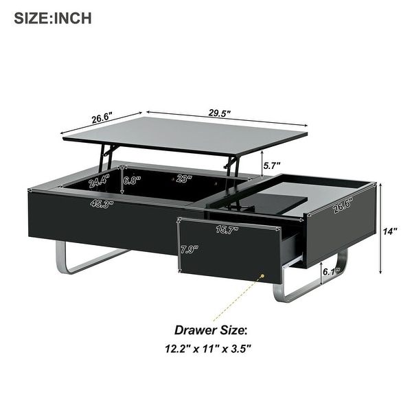 Stylish multi-functional lifting countertop coffee table， modern cocktail table with metal frame legs