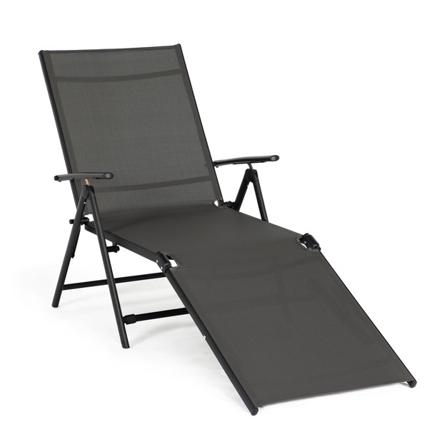 Jomeed Chaise Outdoor Reclining Adjustable Folding Lightweight Beach Patio Lounge Chair With 7 Back Reclining And 2 Leg Positions Gray