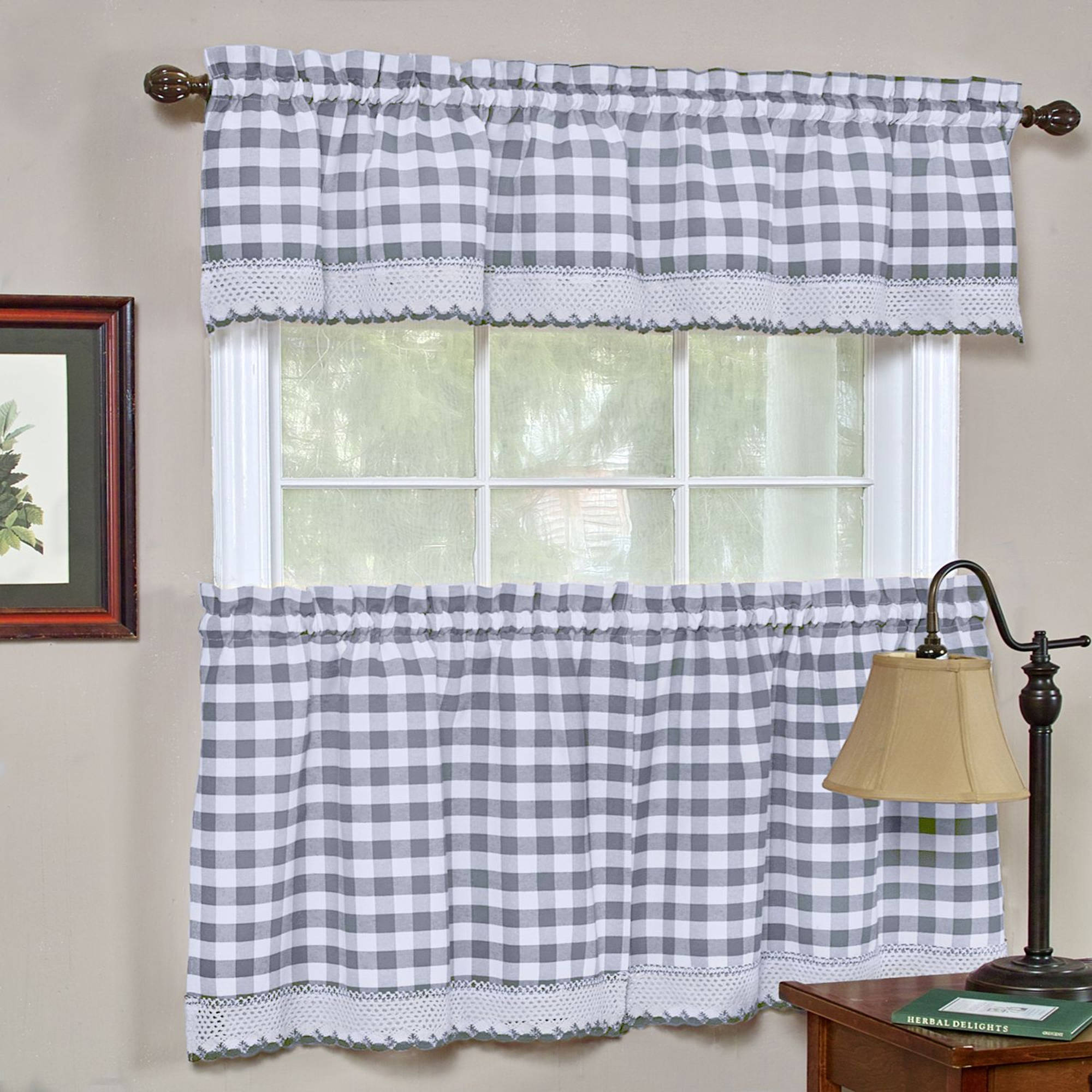 Buffalo Check Gingham Kitchen Curtain Tier Pair  - 36 x 58