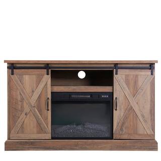 PHI VILLA 47 in. Rustic Barnwood Sliding Double Barn Door Electric Fireplace TV Stand THD-IF-490-18