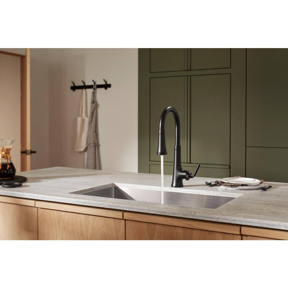 KOHLER Tone Single Handle Pull Down Sprayer Kitchen Faucet in Matte Black 23764-BL