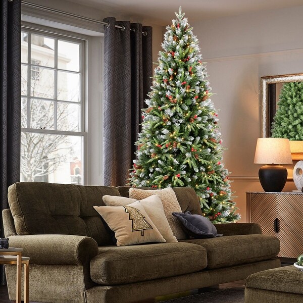 Spray White Christmas Tree with Decorations and Lights