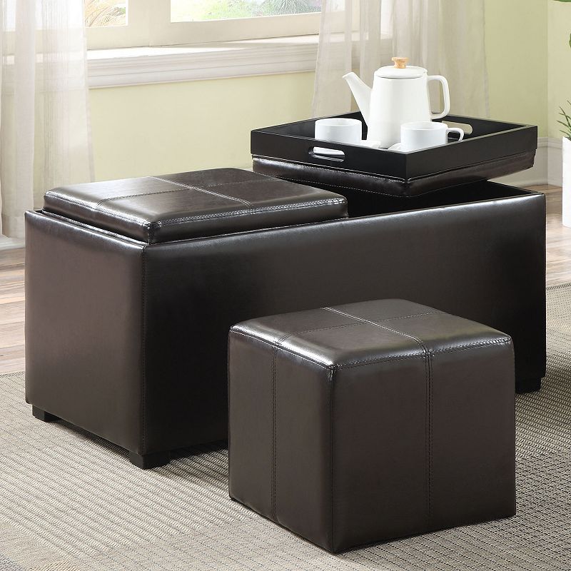 Simpli Home Avalon Faux-Leather Rectangular Storage Ottoman 5-piece Set