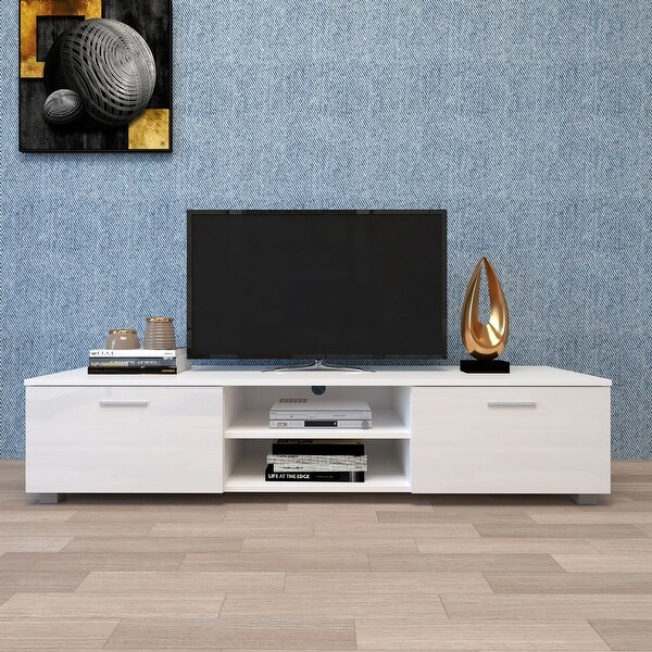 TV Stand Media Console Entertainment Center Table， 2 Storage Cabinet with Open Shelves for 70