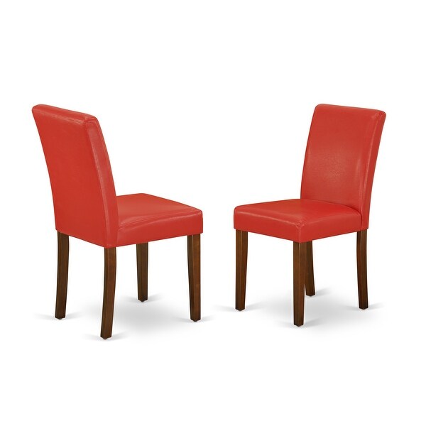 East West Furniture Abbott Parson Chair with Mahogany Leg and Pu Leather Color Firebrick Red - Set of 2 - - ABP3T72