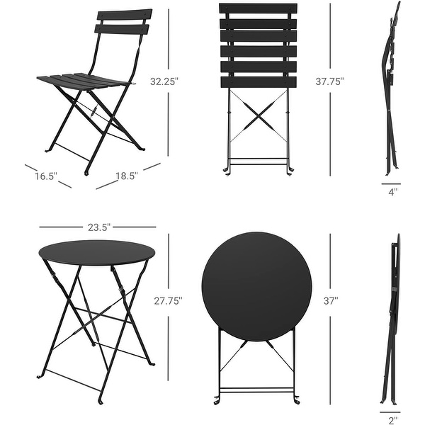 3Piece Bistro Set Folding Outdoor Furniture Sets with Premium Steel Frame Portable Design for Bistro and Balcony