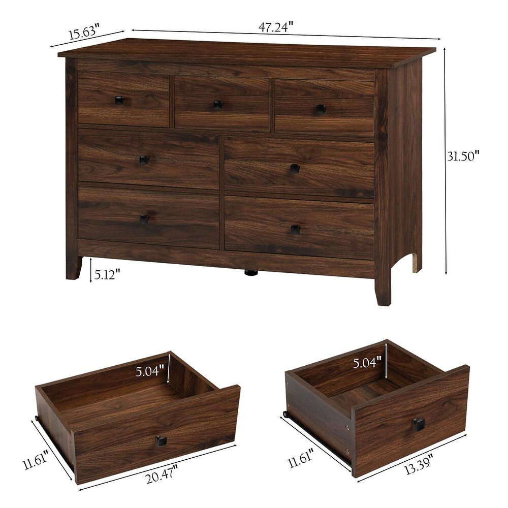 Dresser for Bedroom   Wooden Dresser  7  Drawer Storage Cabinet for Bedroom  Farmhouse Style Bedroom Furniture