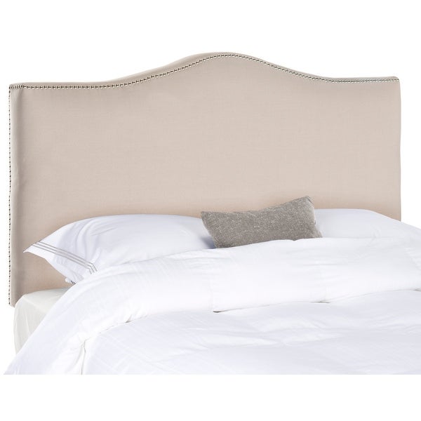 SAFAVIEH Jeneve Taupe Linen Upholstered Camelback Headboard - Silver Nailhead (Full) - - 8343920