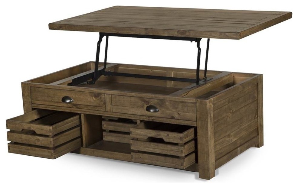 Magnussen Stratton Rustic Lift Top Storage Coffee Table with Casters   Rustic   Coffee Tables   by Homesquare  Houzz