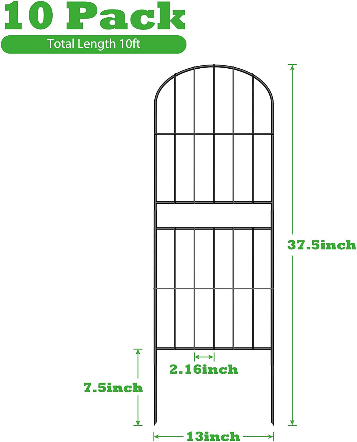 Decorative Garden Fence No Dig Fencing 10 Pack, 37.5in (H) x 10ft (L) Rustproof Metal Wire Panel Border