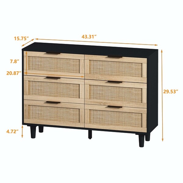 43.31 Width 6-Drawers Rattan Storage Cabinet - - 37848135