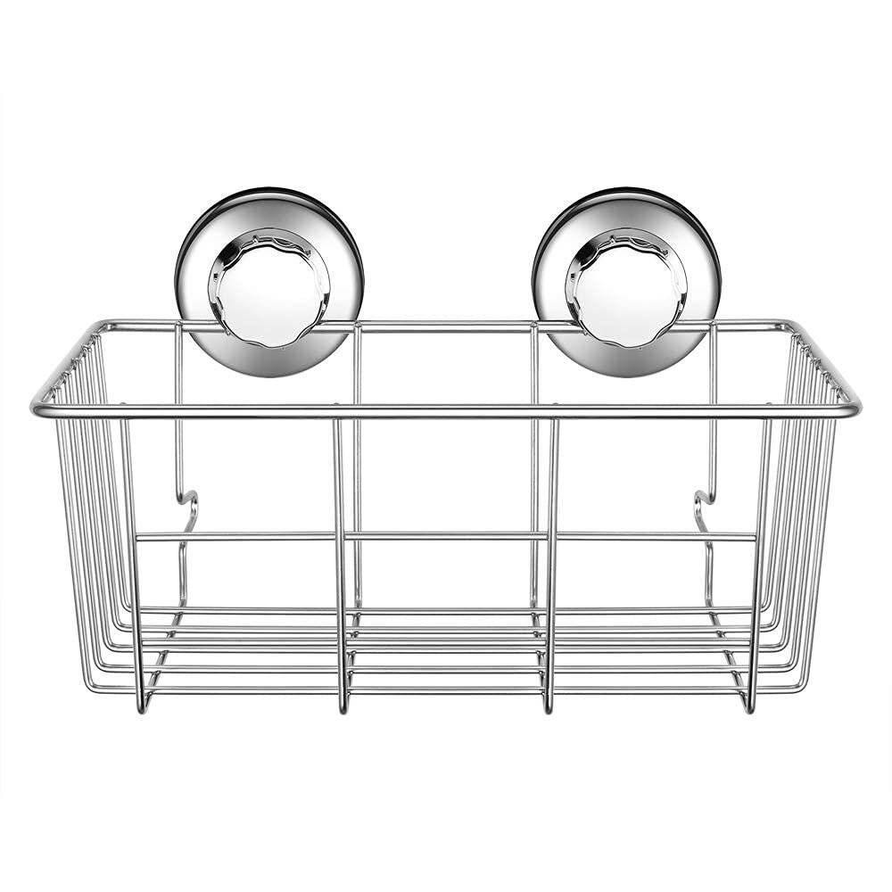 Dyiom Suction Cup Shower Caddy Bath Wall Shelf Deep Bathroom Basket Suction Cup Large Shower Caddy in Silver 694281520