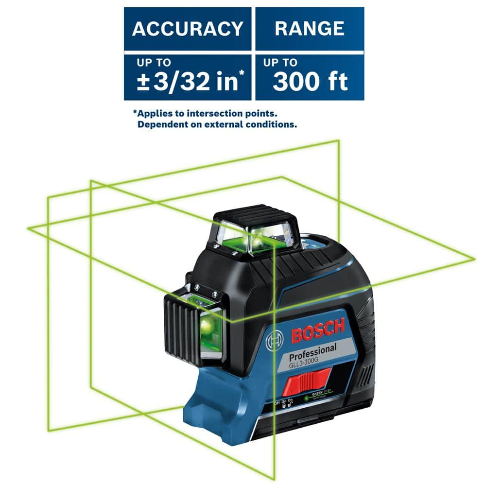 Bosch 200 ft. Green 360-Degree Laser Level Self Leveling with Visimax Technology, Fine Adjustment Mount and Hard Carrying Case GLL3-300G