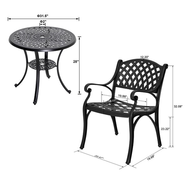 NUU Garden Outdoor 3 Pieces Cast Aluminum Bistro Set