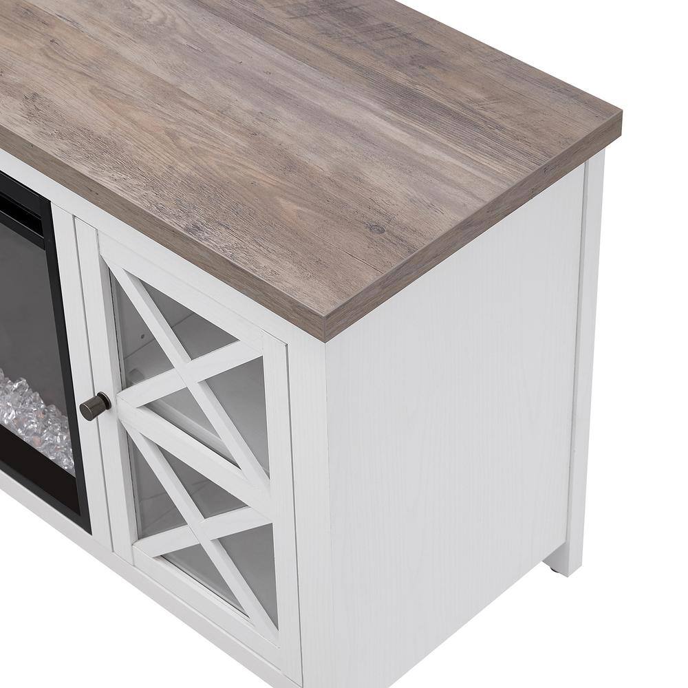 MeyerCross Colton 47.75 in. White and Gray Oak TV Stand Fits TV's up to 55 in. with Crystal Fireplace Insert TV1014