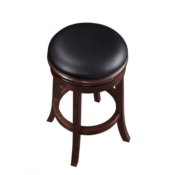 Sabi 29 inch Swivel Counter Stool， Solid Wood， Faux Leather， Brown， Black