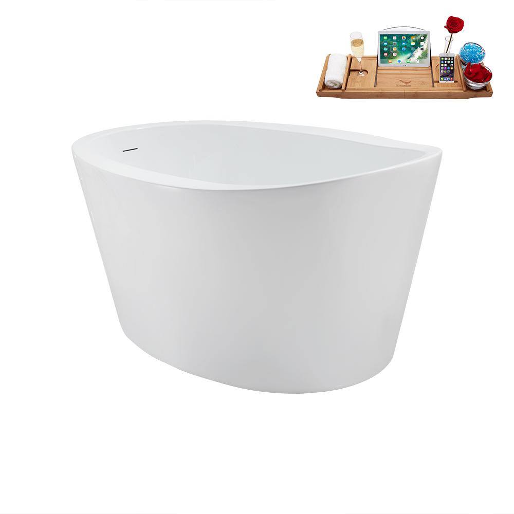 Streamline 51 in. Acrylic Flatbottom Non-Whirlpool Bathtub in Glossy White with Matte Black Drain and Tray N3740BL