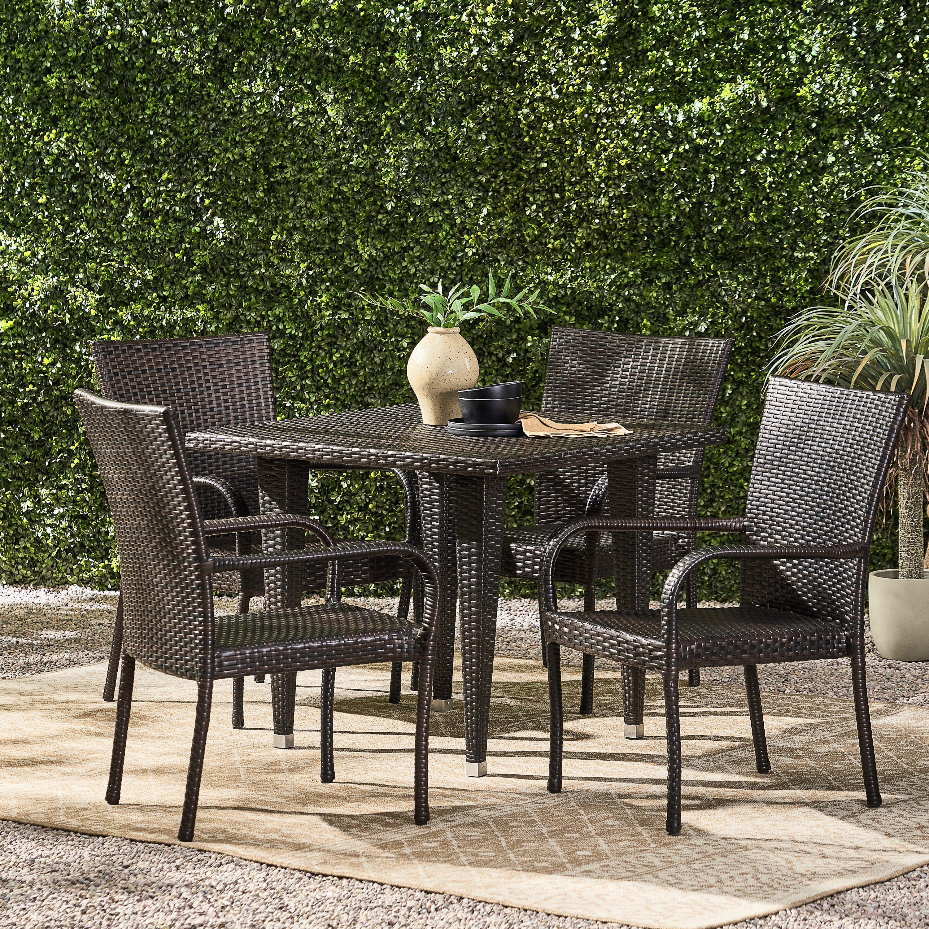 Dalmi Contemporary Outdoor 5pc Brown Wicker Dining Set