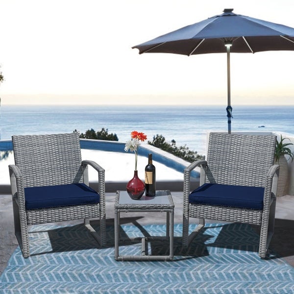 3-pc. Outdoor Cushioned Wicker Chat Set - Overstock - 32465550