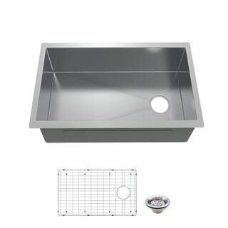 Glacier Bay Professional 30 in. Undermount 16G Stainless Steel Single Bowl Kitchen Sink with Offset Drain and Accessories FSUZ3018B1ACC