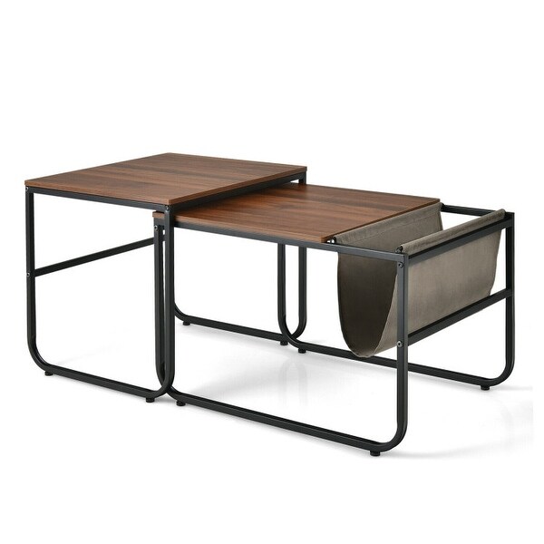 Set of 2 Nesting Coffee Table with Magazine Holder