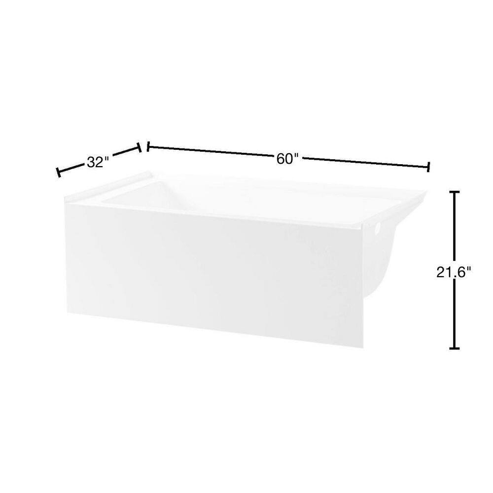 Aqua Eden Bertha 60 in. Acrylic Right-Hand Drain Rectangular Alcove Bathtub in White HVTAP603222R