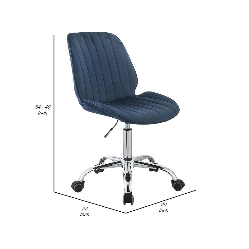 Adjustable Office Chair with Channel Stitching， Blue and Chrome