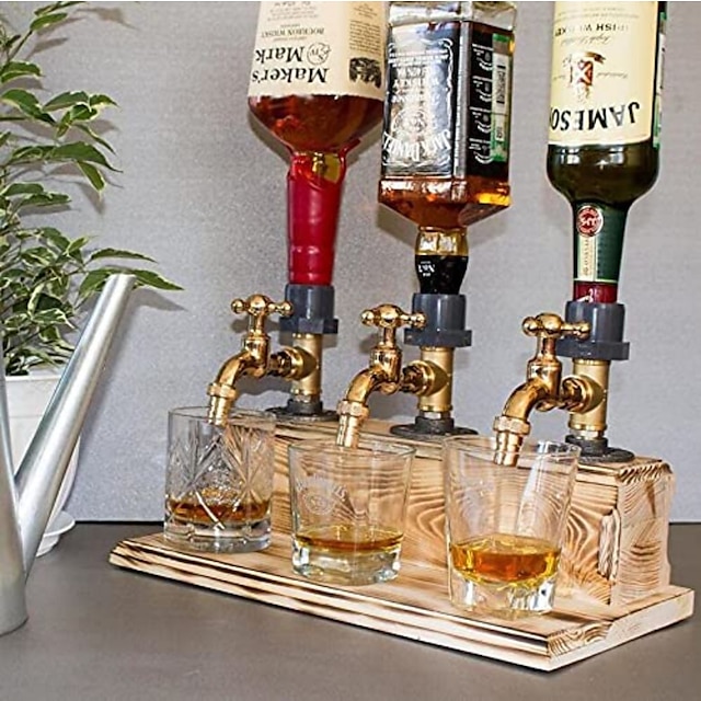 Whiskey Wood Dispenser,Faucet Shape Liquor Dispenser, Daddy Favorite Whiskey Wine Wood Dispenser for Home Bar Dinner Party Restaurant, Dad Papa Boyfriend Husband Gift