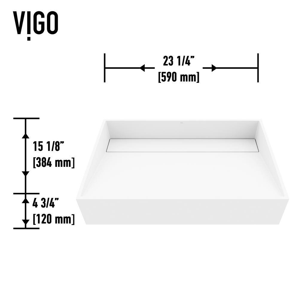 VIGO Starr Modern White Matte Stone 23 in. L x 15 in. W x 5 in. H Rectangular Vessel Bathroom Sink VG04028