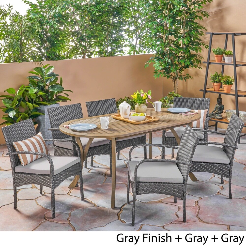 Mason Outdoor 7 Piece Wood and Wicker Dining Set by Christopher Knight Home