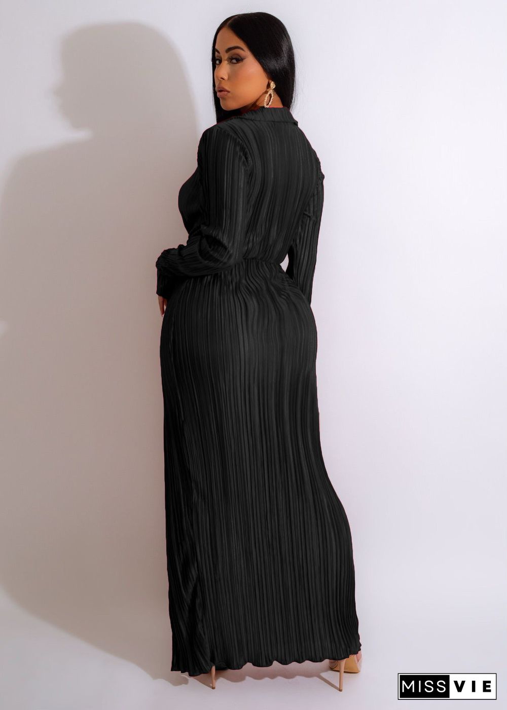 Sexy Slit New V-neck Long-sleeved Pleated Dress