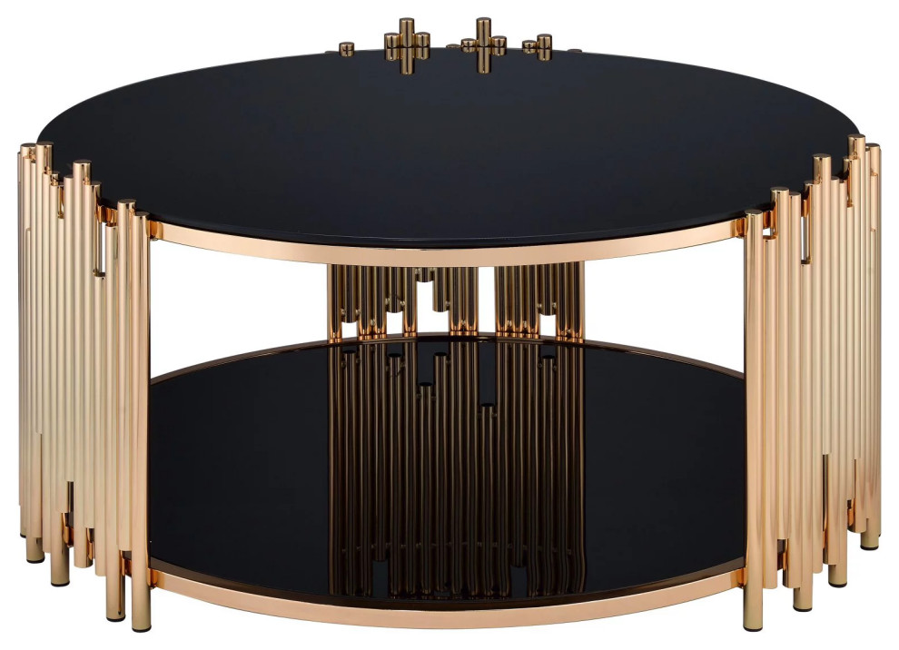 Modern Glam Coffee Table  Unique Golden Frame With Black Glass Top  Open Shelf   Contemporary   Coffee Tables   by Declusia  Houzz