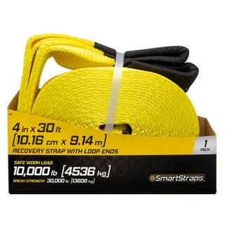 SmartStraps 30 ft. 10000 lb. Working Load Limit Yellow Recovery Tow Rope Strap with Loop Ends 833