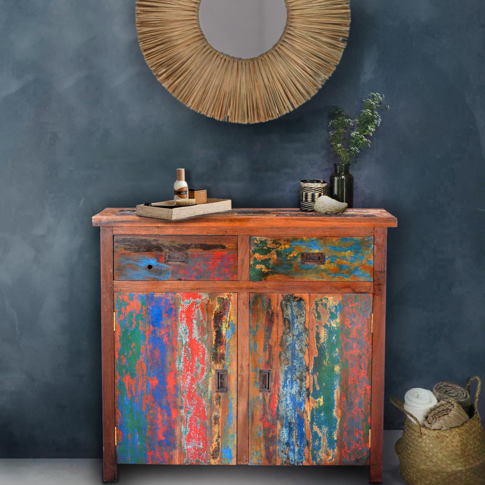 Marina Del Rey Recycled Teak Wood Linen Cabinet  2 doors and 2 drawers   Rustic   Accent Chests And Cabinets   by Chic Teak  Houzz