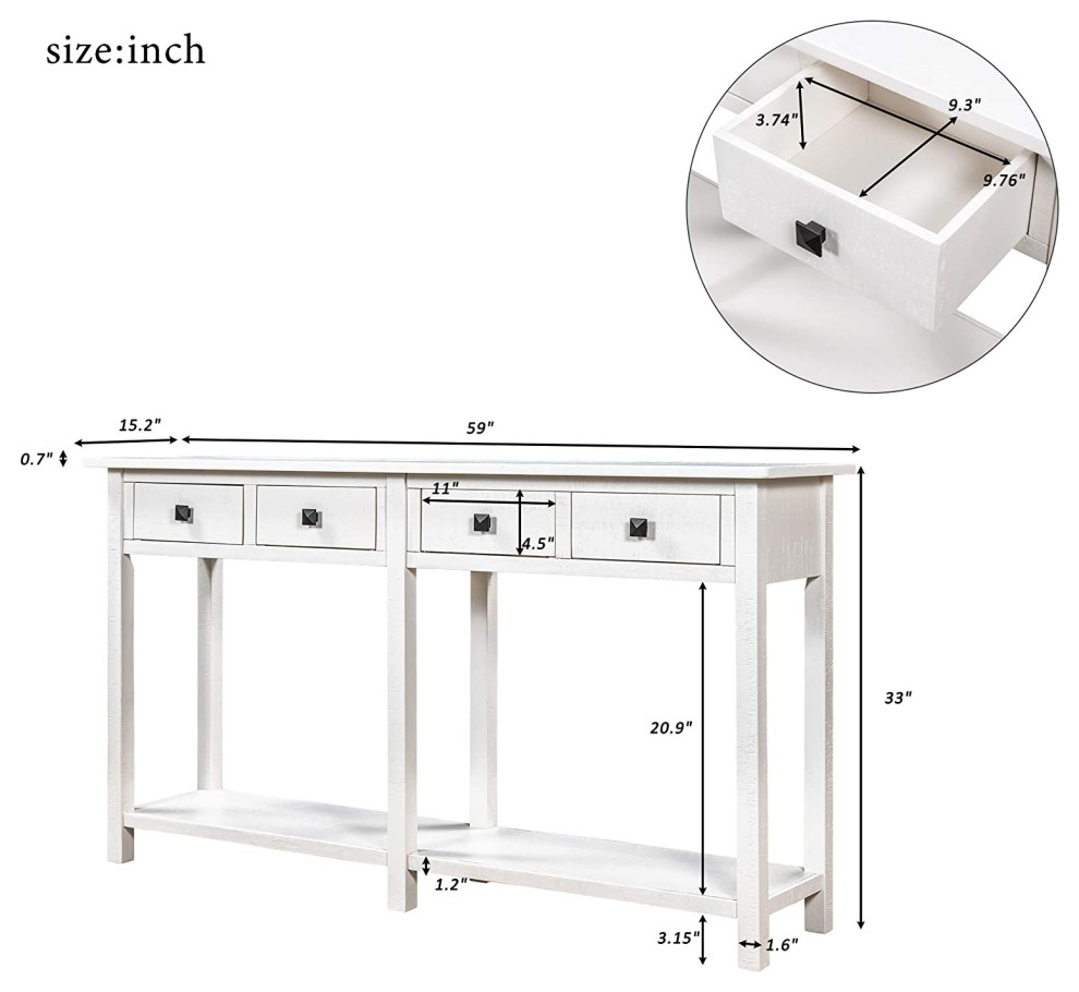 Narrow Console Table  Hardwood Frame With 4 Drawers and Long Shelf   Transitional   Console Tables   by Decorn  Houzz