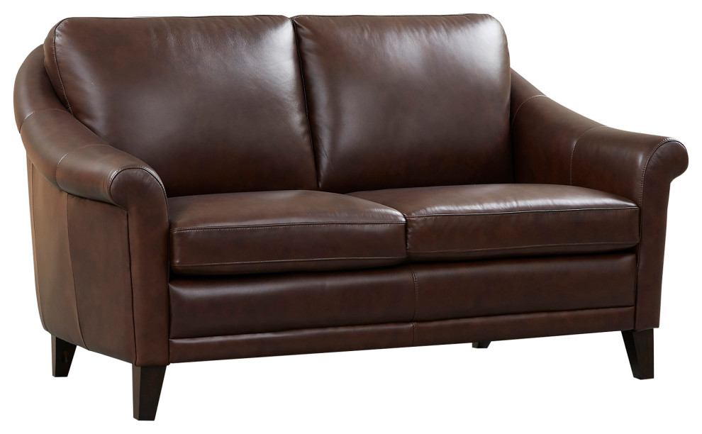 Sienna Genuine Leather Midcentury Modern Loveseat   Transitional   Loveseats   by Hello Sofa Home  Houzz