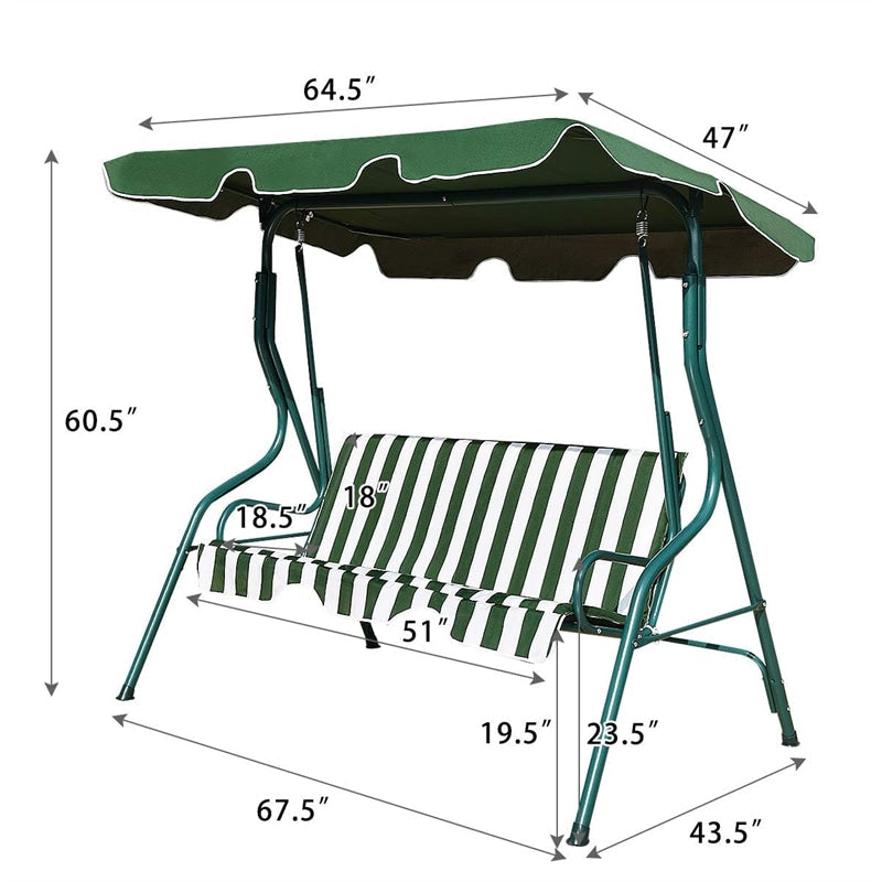 3-Person Cushioned Metal Outdoor Patio Porch Swing Chair Bench Glider with Adjustable Awing Canopy