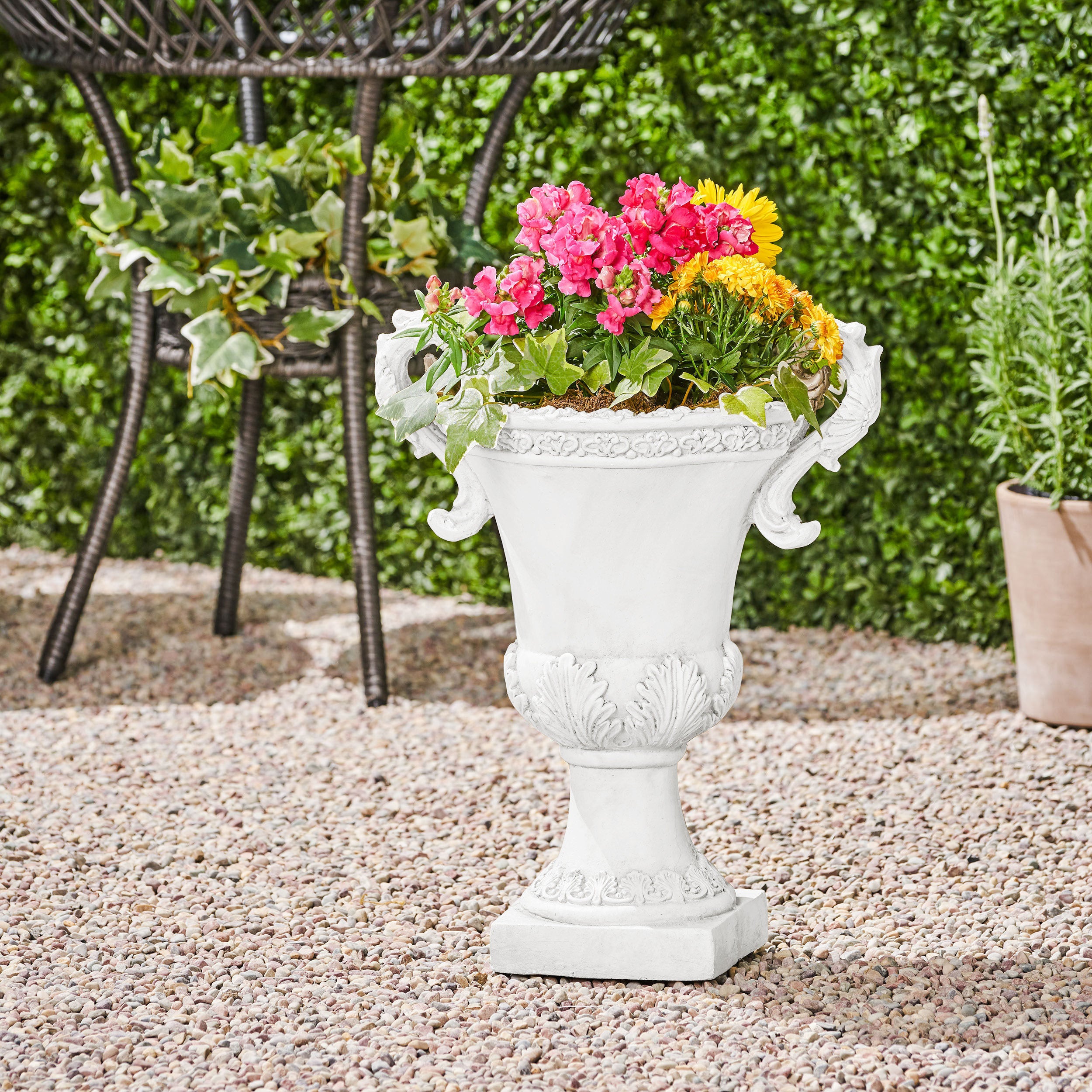 Renee Chalice Garden Urn Planter, Roman, Botanical, Lightweight Concrete