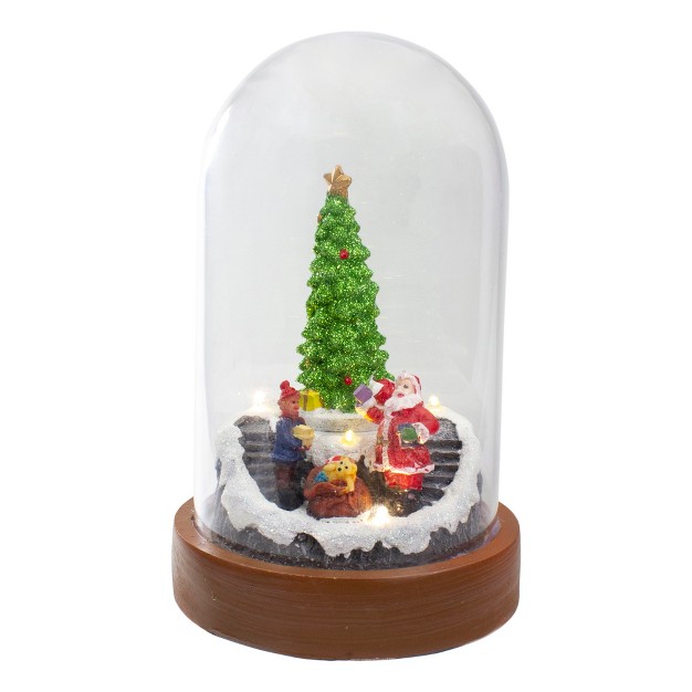 Lighted Santa And Christmas Tree Cloche Style Decoration