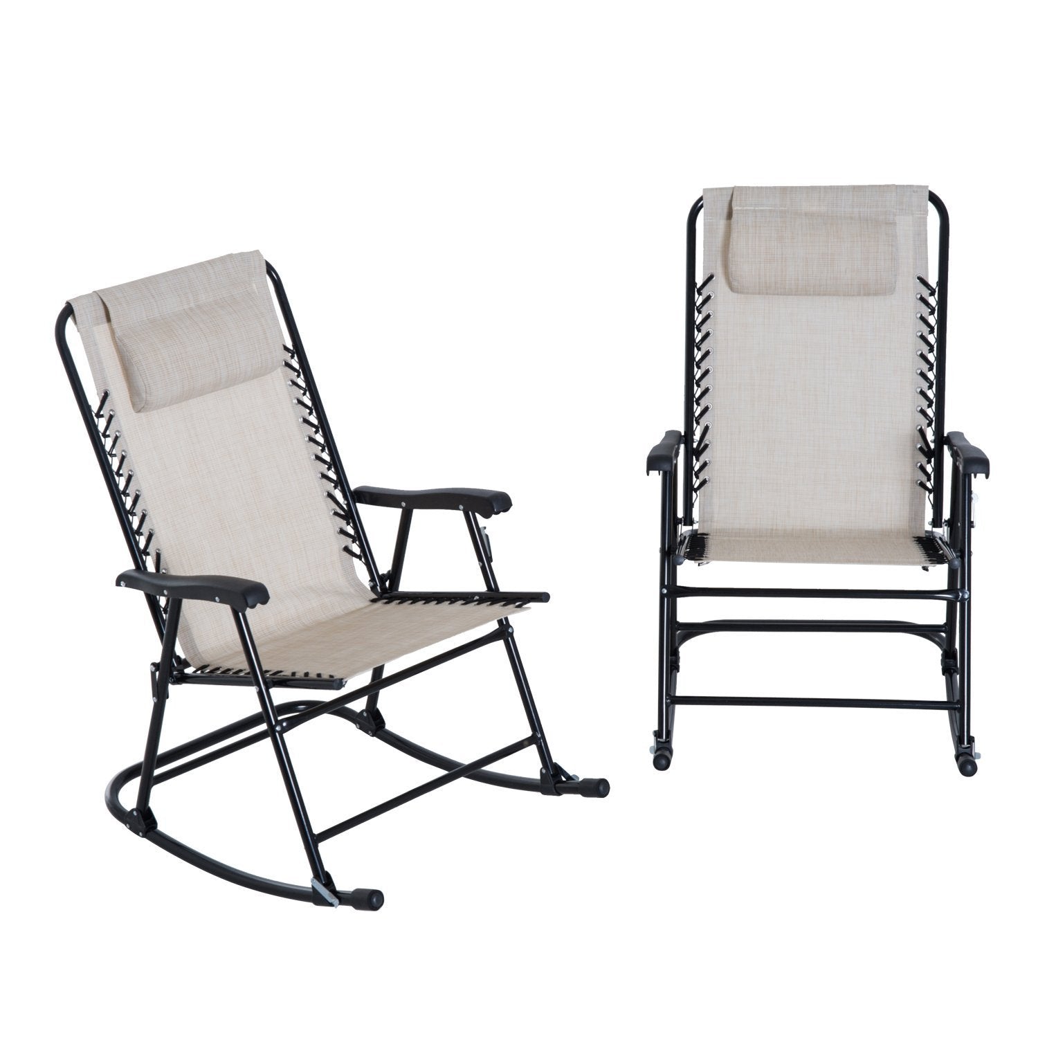 2pc Outdoor Patio Folding Rocking Chair Set Garden Rocker Mesh Chaise - Cream White