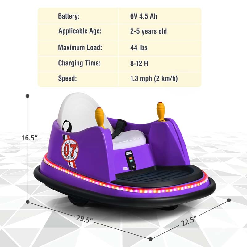 6V Kids Ride On Bumper Car 360-Degree Spin Race Toy with Dual Joysticks, Flashing LED Light, Remote Control