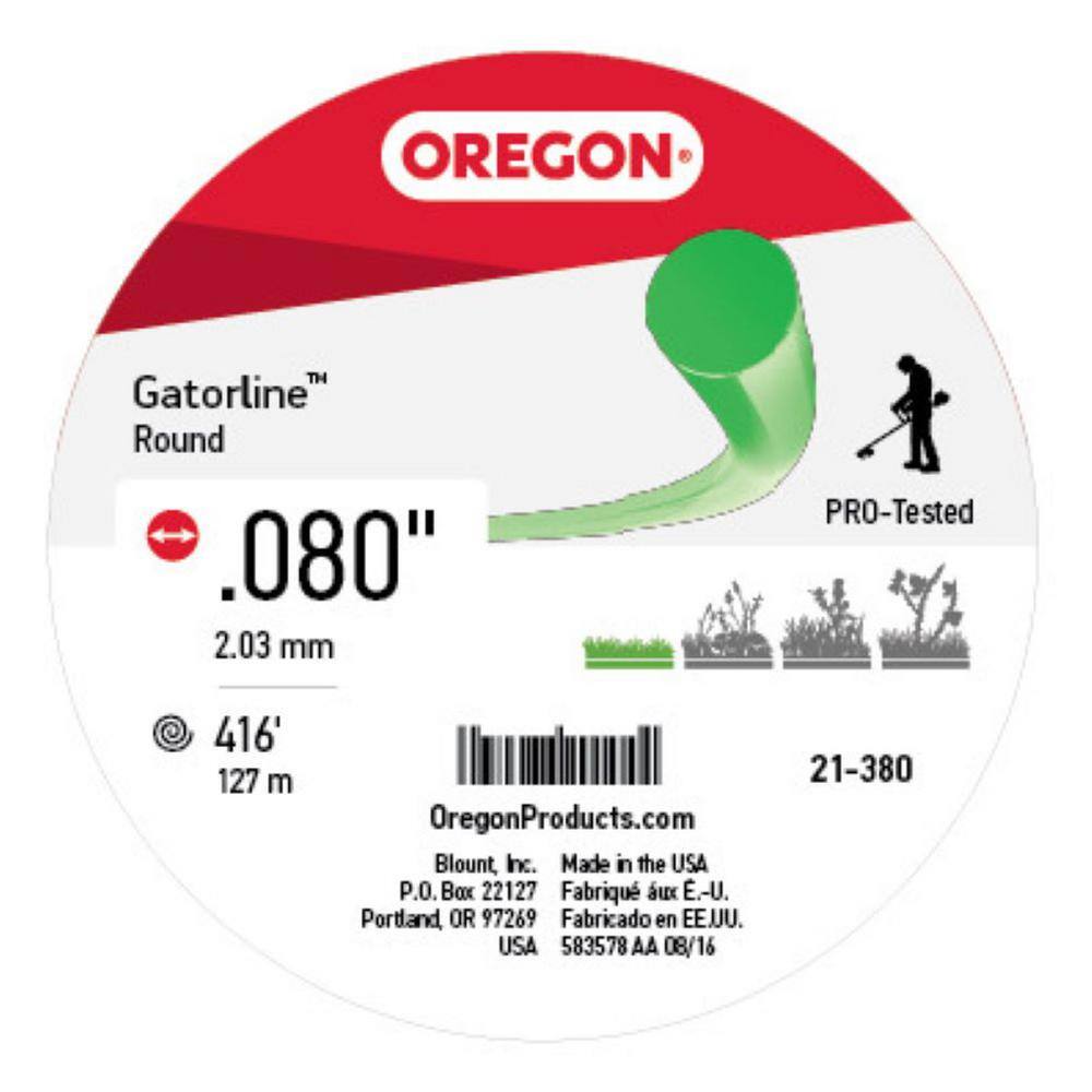 Oregon 0.080 in. Gatorline Round Trimmer Line 1 lb. (416 ft.) Bulk Donut Fits Stihl DW Ryobi and Greenworks 21-380 21-380