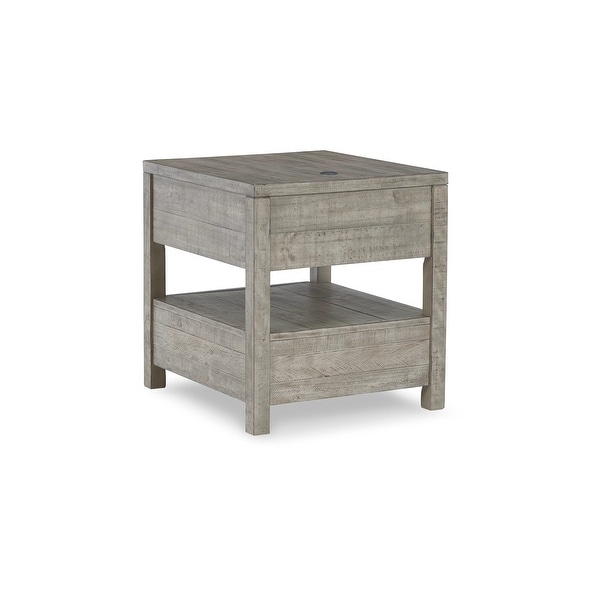 Tren 24 Inch Side End Table， Gray Wood， Pine Veneer， 2 Gliding Drawers